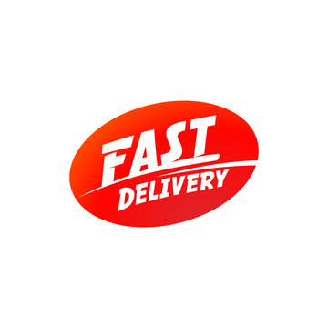 delivery and shipping logo. Fast delivery sign. Fast delivery typographic inscription on red ellipse shape.
