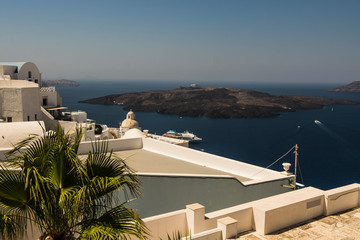 Santorini Fira, Greece - landscape with boat