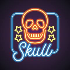 skull logo with neon sign effect. vector illustration