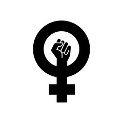 Icono plano símbolo feminista con puño en color negro - obrazy, fototapety, plakaty