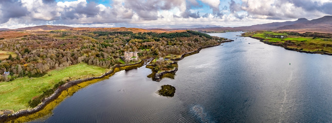 Aerial autumn view of Dunvegan Castle, Isle of Skye