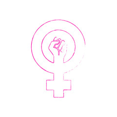 Icono plano símbolo feminista con puño lineal en color rosa