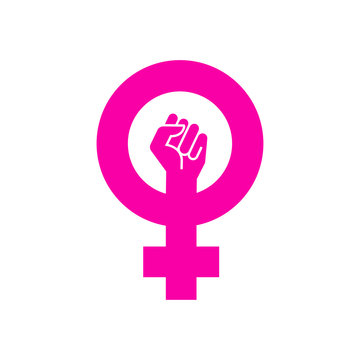 Icono plano símbolo feminista con puño en color rosa