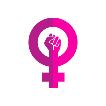 Icono plano símbolo feminista con puño en dos tonos de rosa