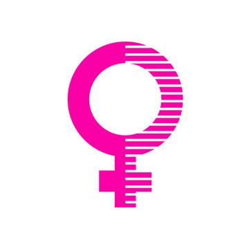 Icono plano símbolo femenino rosa con lineas blancas en la mitad