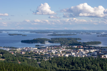 Landscape of Kuopio from a tower in a sunny day at summer full of nature