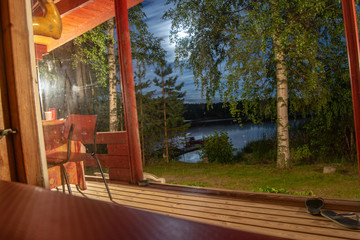 Landscape at night of Kuopio cabin