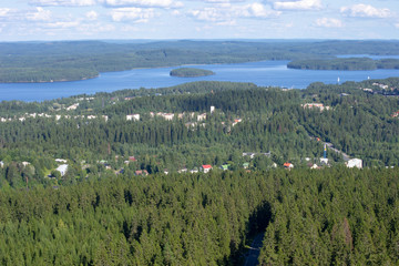 Landscape of Kuopio from a tower in a sunny day at summer full of nature