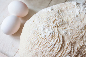 kneaded prepared dough on the table