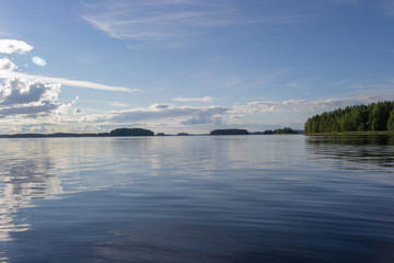 Sunset view from Kuopio Lakes at summer