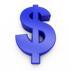 3D Rendering Blue Dollar Sign isolated on white background