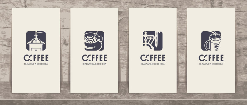 Fototapeta Set of business cards on the theme of coffee
