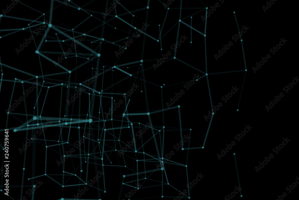 Poster Blockchain technology concept. Big data visualization. 3D illustration. Distributed register technology