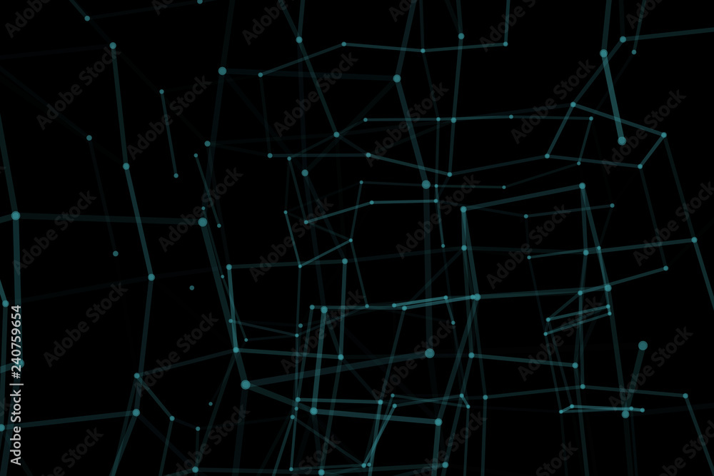 Poster Blockchain technology concept. Big data visualization. 3D illustration. Distributed register technology