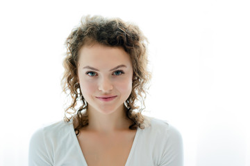 Caucasian teenage girl Expressing emotion with  bright smile. Make sure Good mental health And skin pretty face. So make confident Not in the state of depression. Concept maintain health insurance.