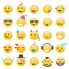 Set of high quality cartoon emotions icons. Faces with different facial expressions. Icon collection emoji. Vector illustration.
