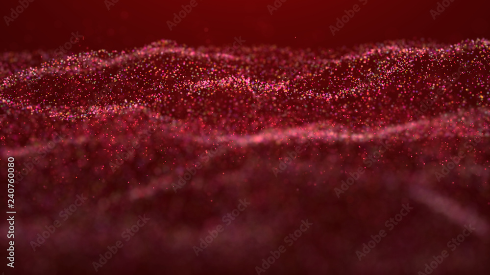 Poster wave glow. wave of particles. wave 3d. 3d rendering. futuristic green dots background with a dynamic