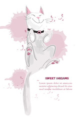 Obraz na płótnie Canvas White cat sleeping Vector cartoon character. Sweet dreamful fluffy cat funny illustrations