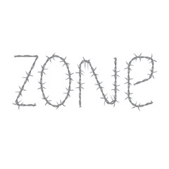 barbed wire inscription "zone" isolated on white background
