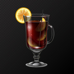 Realistic cocktail long island ice tea glass vector illustration on transparent background
