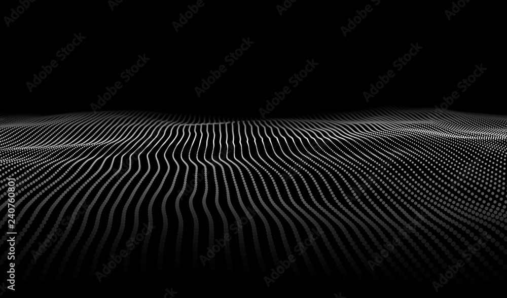 Aufkleber wave 3d. wave of particles. futuristic point wave. design for poster. technology vector background. 