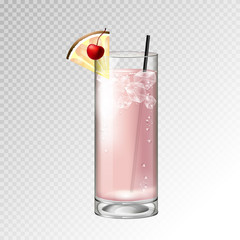 Realistic cocktail pina colada glass vector illustration on transparent background