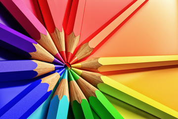 Colored pencils on a bright colorful multicolored background