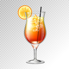 Realistic cocktail tequila sunrise glass vector illustration on transparent background
