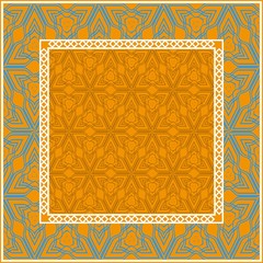 Obraz premium Decorative ornament with geometric decoration. symmetric pattern . For print Bandanna, shawl, tablecloth, fabric fashion, scarf, design.