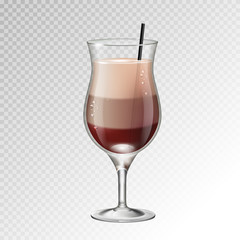 Realistic cocktail irish coffee glass vector illustration on transparent background