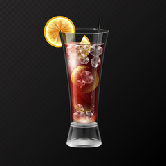 Realistic cocktail long island ice tea glass vector illustration on transparent background