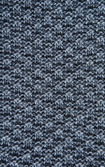 Dark grey knitting wool texture background. Knitting or knitted background close up view