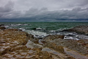 Fototapeta premium Caspian Sea, Caspian coast in the village of Zagulba