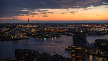 Night cityscape of Rotterdam