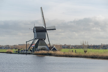 Windmill landscape at Kinderdijk near Rotterdam The Netherlands
