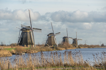 Windmill landscape at Kinderdijk near Rotterdam The Netherlands