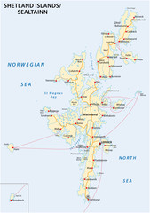 shetland islands road map, Scotland, United Kingdom - obrazy, fototapety, plakaty