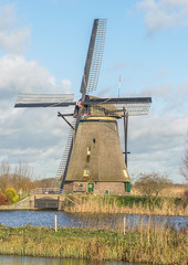 Windmill landscape at Kinderdijk near Rotterdam The Netherlands