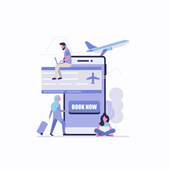 Buying online tickets with smartphone and people vectr flat concept