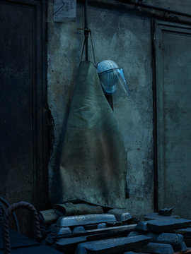 Feuer Schutz Jacke und Helm in Metallgiesserei Werkstatt