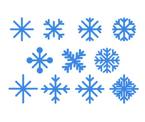 Set of blue snowflakes.Christmas design vector icons isolated on white background. Snowflake silhouettes. Symbol of snow, holiday, cold weather, frost. Winter design element.Vector illustration - Vect