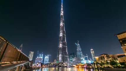 Photo sur Plexiglas Burj Khalifa Dubai downtown and Burj Khalifa timelapse in Dubai, UAE