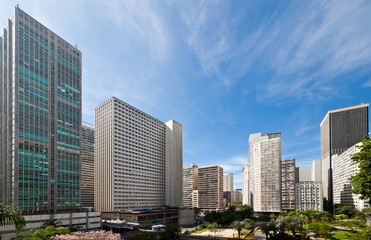 Fototapeta na wymiar High rise commercial buildings in the city centre of Rio de Janeiro, Brazil, at the Carioca square