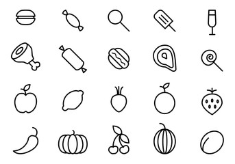 black and white icons set,food icon set, vector,Collection of restaurant thin line icons