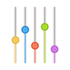 Sound mixer, mixing console faders. Sound bar slider, control panel tumbler. Vector Illustration.