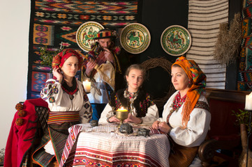 Highlanders Hutsuls in the Carpathians in vintage clothes