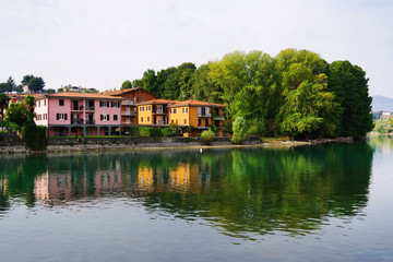 Fototapeta na wymiar Sarnico Resort on the shore of Iseo Lake, Italy, Europe