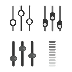 Sound mixer, mixing console faders. Sound bar slider, control panel tumbler. Vector Illustration.
