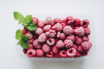 Frozen raspberries and fresh mint