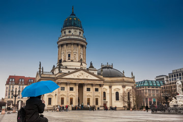 Obraz premium The New Church also called German Church on Gendarmenmarkt in a cold end of winter day